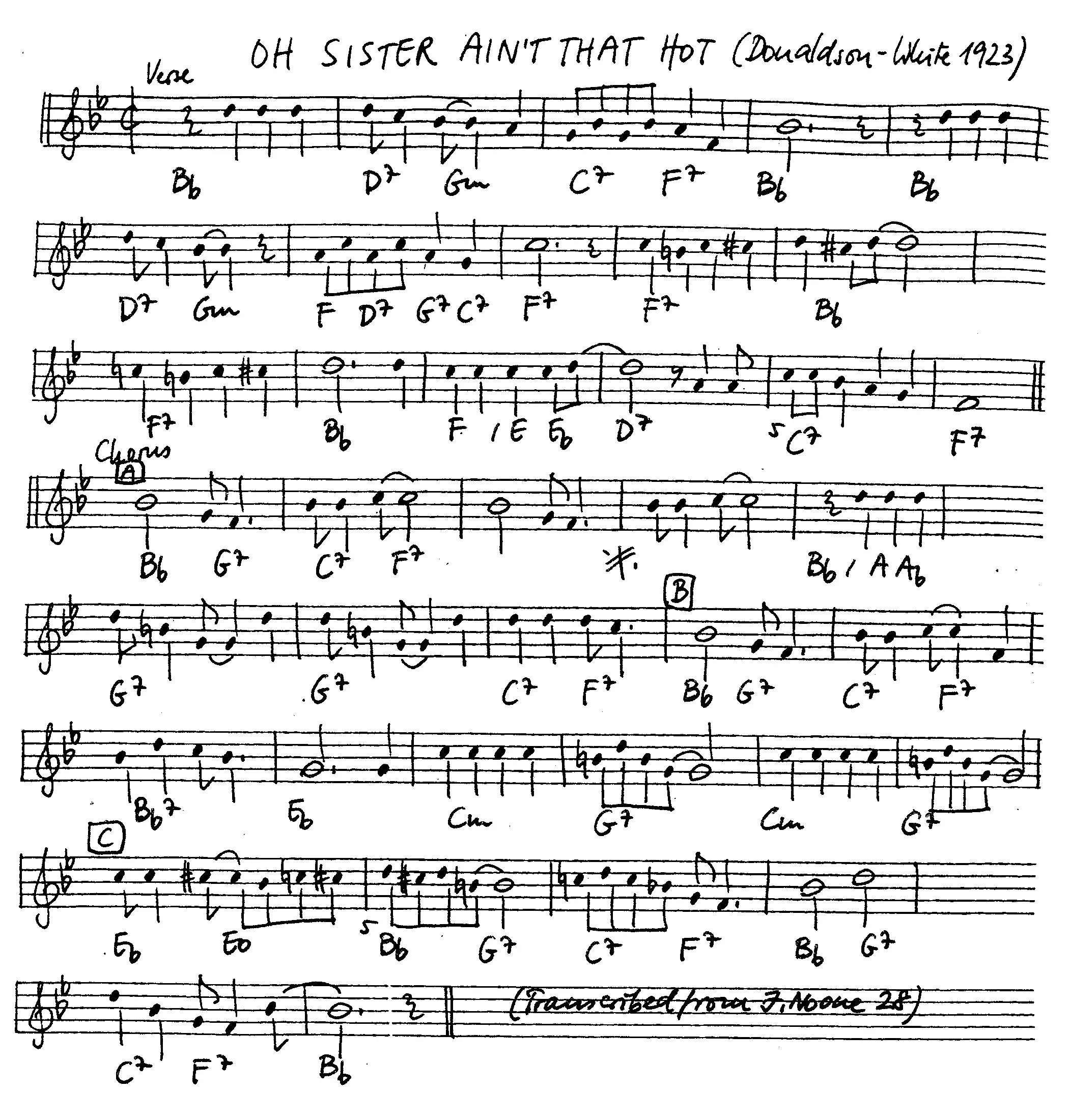 oh sister ain't that hot free jazz leadsheet - Courtesy of the Jungle Jazz Band